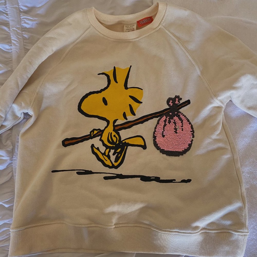 NEW Peanuts soft crewneck with reversible sequins!